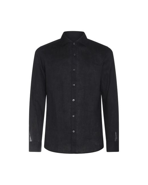 Altea Blue Black Linen Shirt for men
