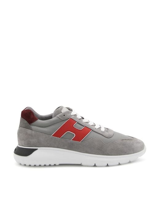 Hogan Gray Grey And Red Suede Interactive Sneakers for men