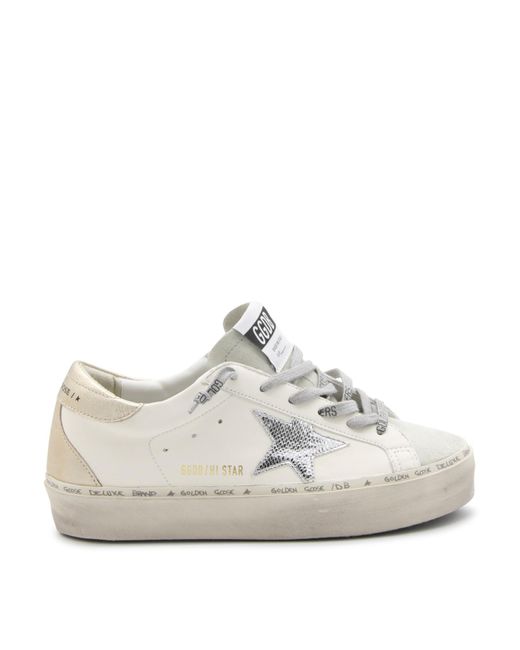 Golden Goose Deluxe Brand White And Silver Leather Hi Star Glitter Sneakers