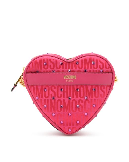 Moschino Fuchsia Logo Allover Shoulder Bag