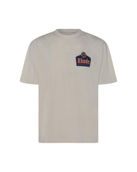 Rhude Gray Cream Multicolour Cotton T-shirt for men