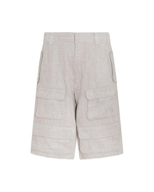 M I S B H V Gray Linen Blend Cargo Shorts for men