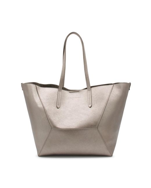 Brunello Cucinelli Gray Grey Leather Top Handle Bag