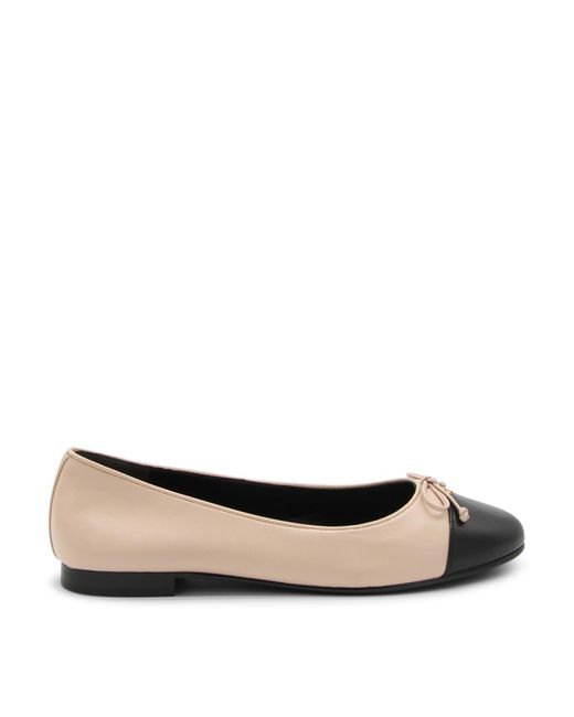 Tory Burch Brown And Black Leather Cap Toe Flats