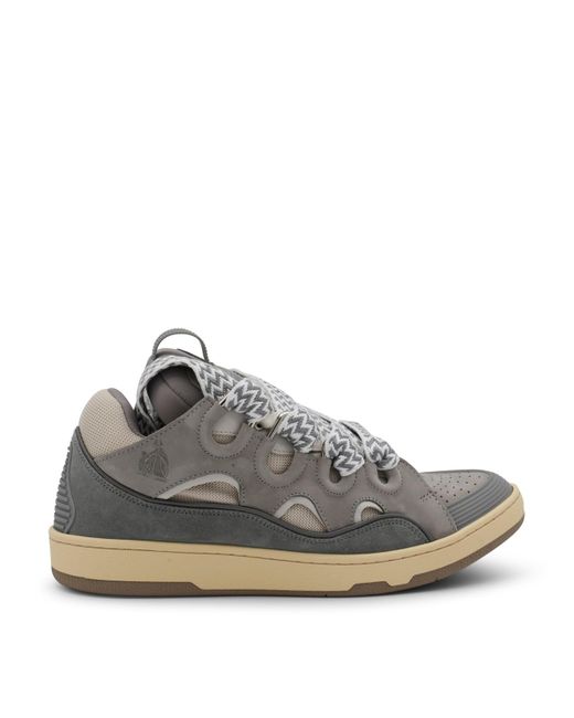 Lanvin Gray Grey Leather Curb Sneakers for men
