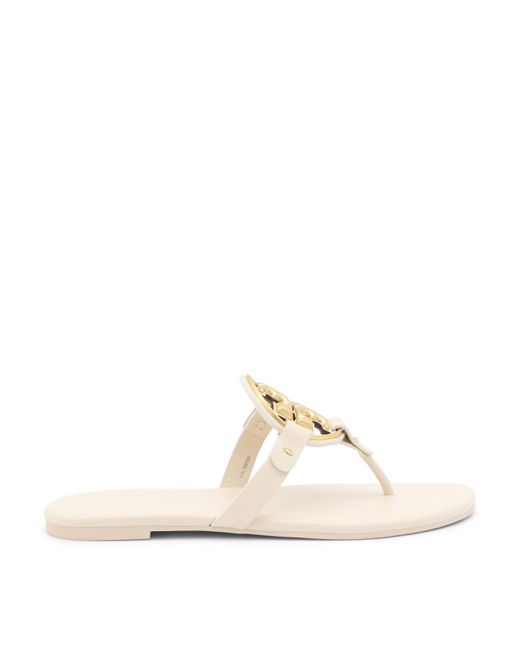 Tory Burch Natural Cream Leather Miller Flats