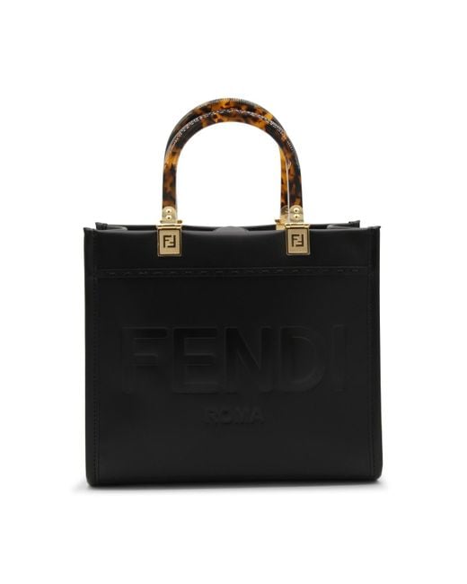 Fendi Black Leather Sunshine Small Tote Bag
