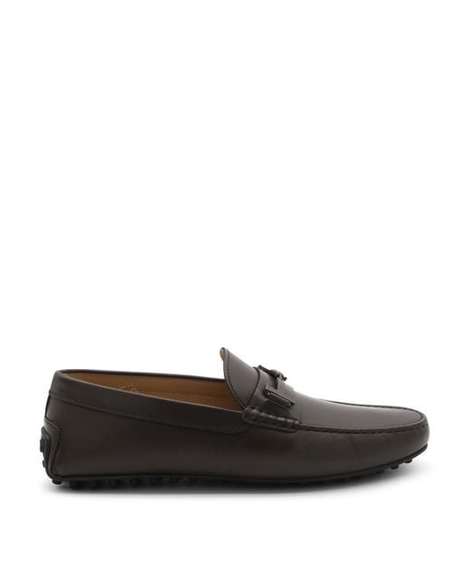 Tod's Black Dark Brown Leather City Gommino Loafers for men