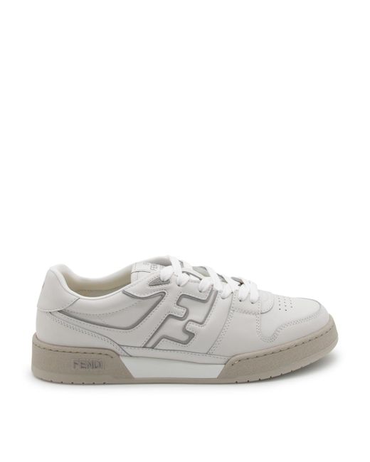 Fendi Gray White And Grey Leather Sneakers for men