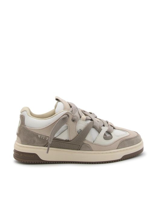 Represent Gray White And Beige Leather Sneakers for men