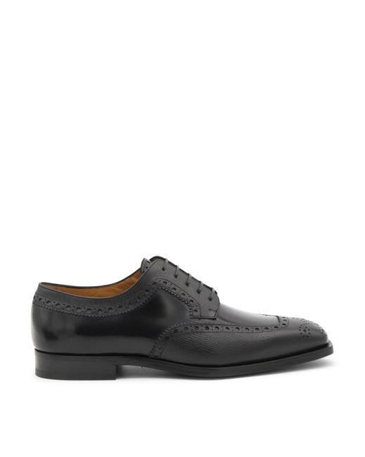 Ferragamo Brown Black Leather Lace Up Shoes for men