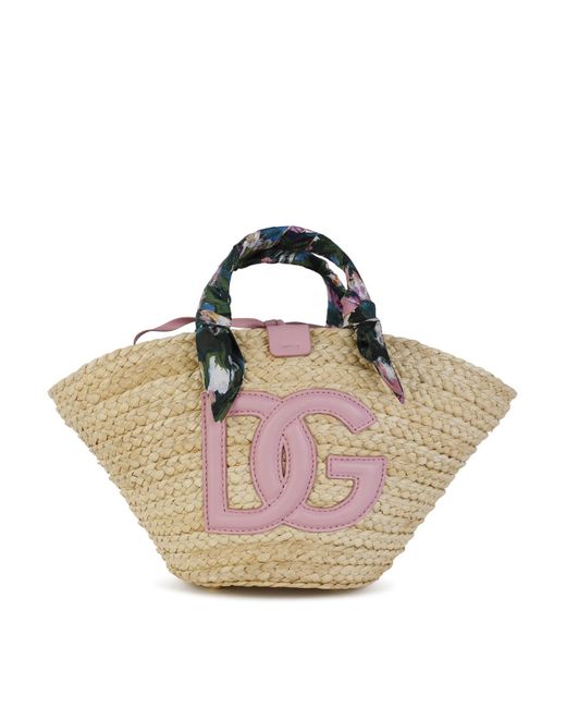Dolce & Gabbana Multicolor Pink And Natural Raffia Kendra Small Shopping Bag