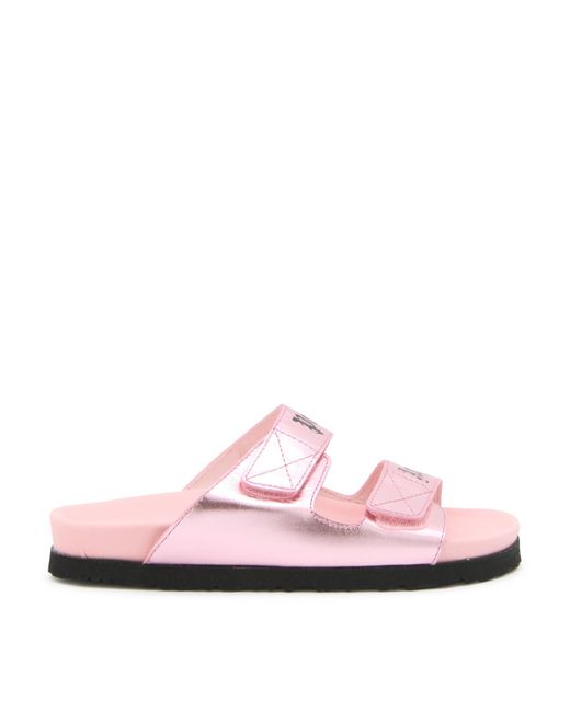 Palm Angels Pink Leather Logo Sandals