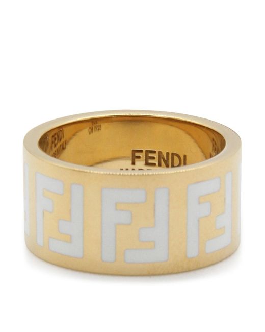 Fendi Metallic Gold Metal And White Forever Ring