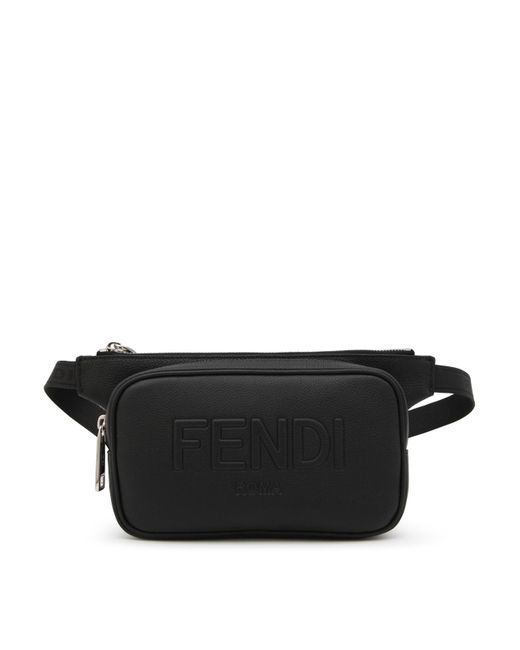 Fendi Black Belt Bag In Hammered Leather for men
