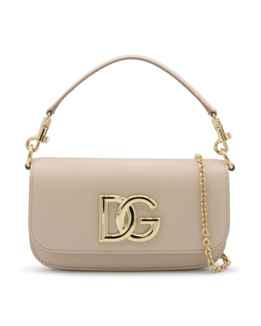 Dolce & Gabbana Metallic Beige Leather 3.5 Shoulder Bag