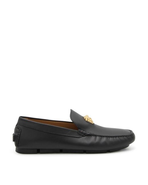 Versace Black Leather Loafers for men