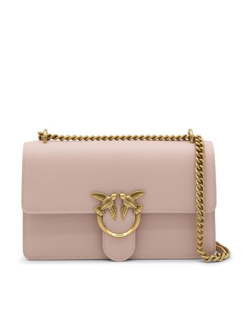 Pinko Pink Beige Leather Love One Shoulder Bag