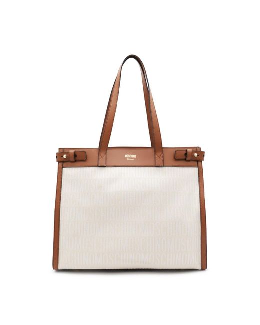 Moschino Natural Ivory Canvas And Leather Tote Bag