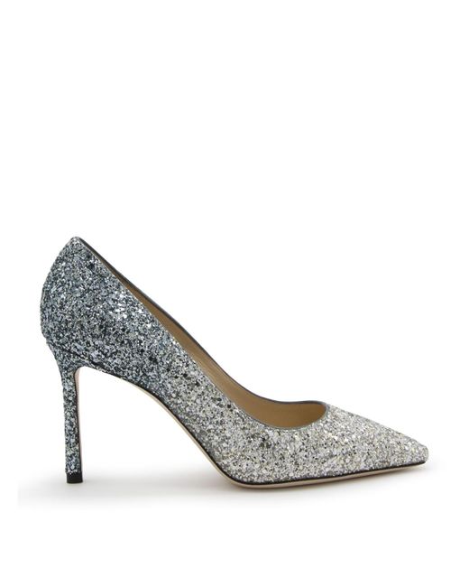 Jimmy Choo Gray Silver And Dusk Blue Leather Romy Pumps