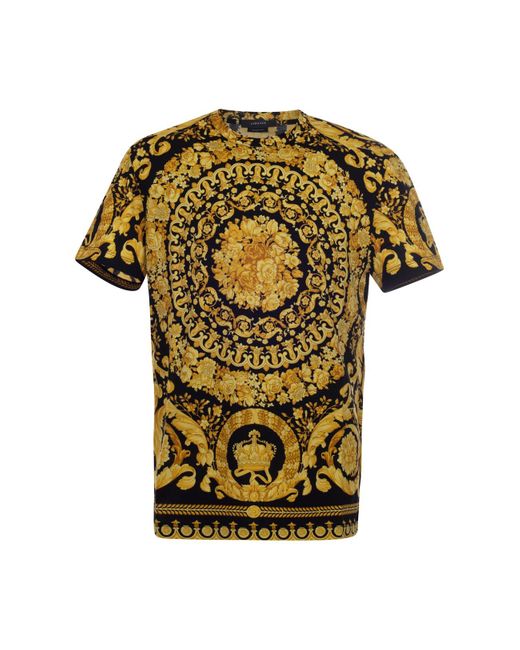 Versace Yellow Black And Gold Cotton Baroque T-shirt for men