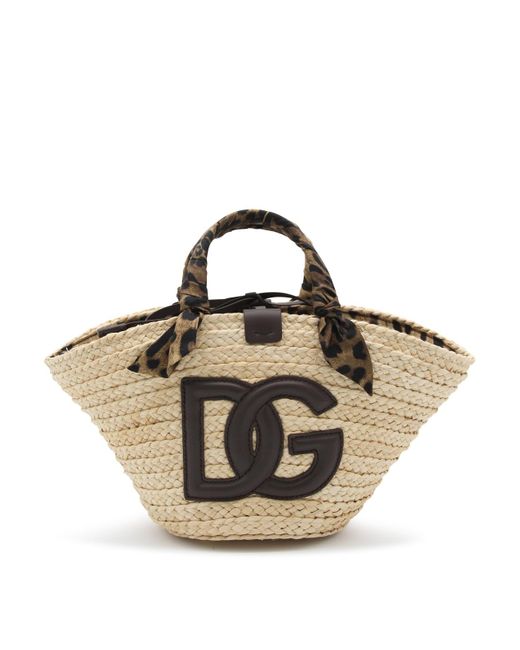 Dolce & Gabbana Brown Animalier Raffia Kendra Shopping Bag