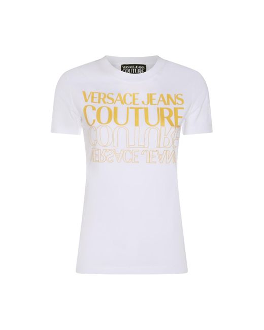 Versace White And Yellow Cotton Blend T-shirt