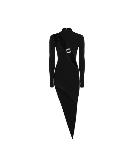 David Koma Crystal Embr Buckle Cut Out Assym Skirt Dresses Black