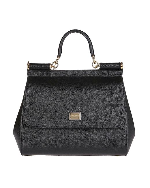 Dolce & Gabbana Black Leather Mediunm Sicily Handle Bag