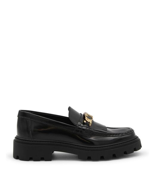 Tod's Black Leather Fringed Loafers
