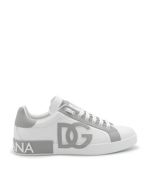 Dolce & Gabbana Gray White And Grey Leather Sneakers for men