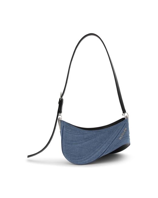 Mugler Blue Leather Curve Shoulder Bag