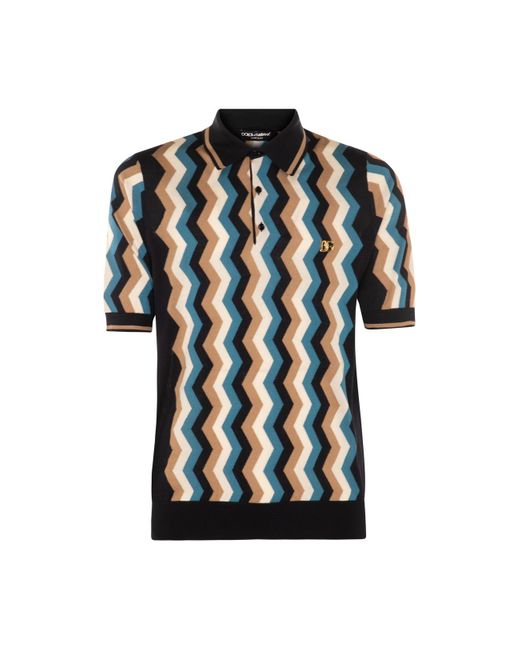 Dolce & Gabbana Black Multicolour Silk Polo Shirt for men