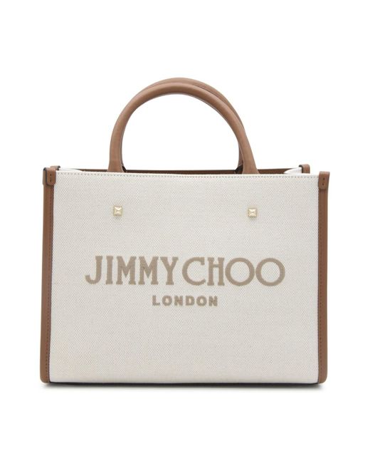 Jimmy Choo Metallic Natural And Taupe Canvas Avenue Tote Bag