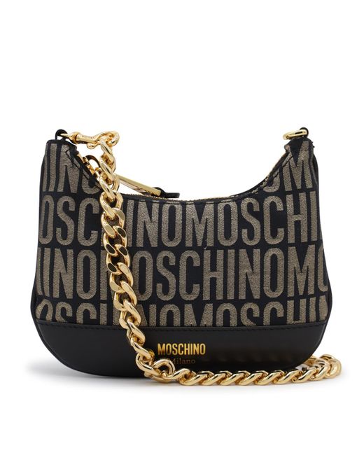 Moschino Black And Gold Allover Medium Crossbody Bag