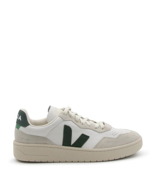 Veja Gray White And Green Leather V-90 Sneakers for men