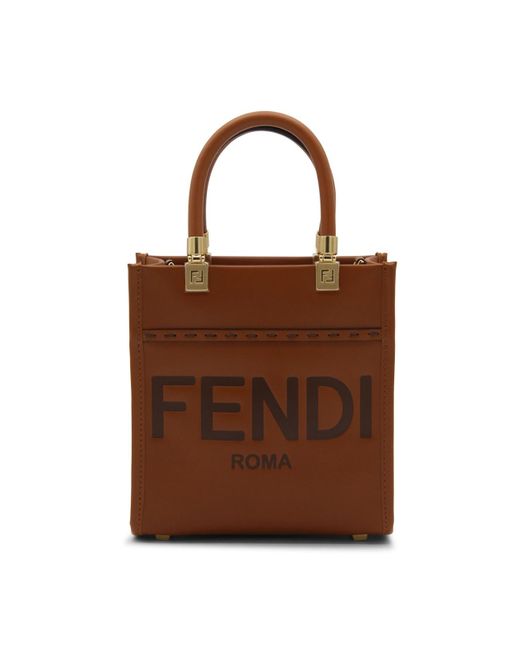 Fendi Brown Leather Mini Sunshine Shopper Bag