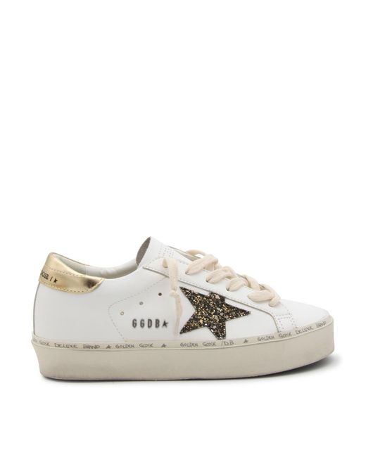 Golden Goose Deluxe Brand White And Gold Leather Hi Star Sneakers