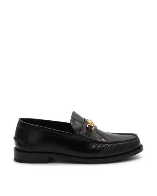 Versace Black And Gold Leather Medusa Loafers for men