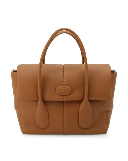 Tod's Brown Leather Reverse Flat Top Handle Bag
