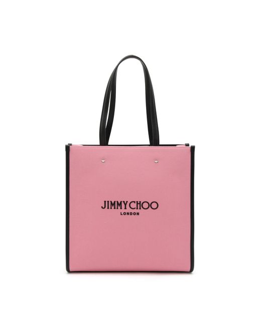 Jimmy Choo Pink Canvas And Black Leather Tote Bag