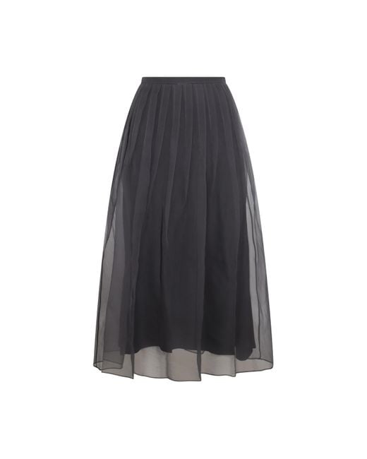 Brunello Cucinelli Gray Silk Midi Skirt