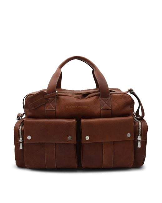 Brunello Cucinelli Brown Leather Leisure Bag for men
