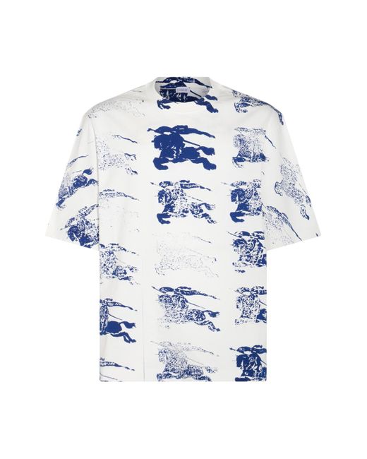 Burberry White And Blue Cotton T-shirt for Men | Lyst