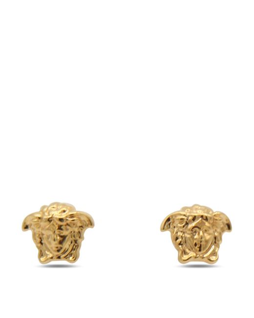 Versace Metallic Gold Tone Metal Medusa Button Earrings for men
