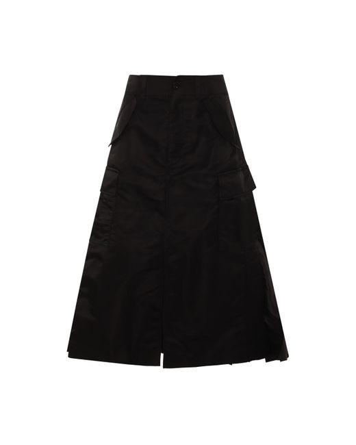 Sacai Black Nylon Midi Skirt