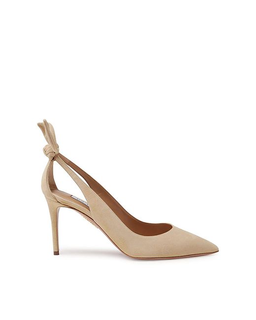 Aquazzura Metallic Nude Leather Bow Tie Pumps