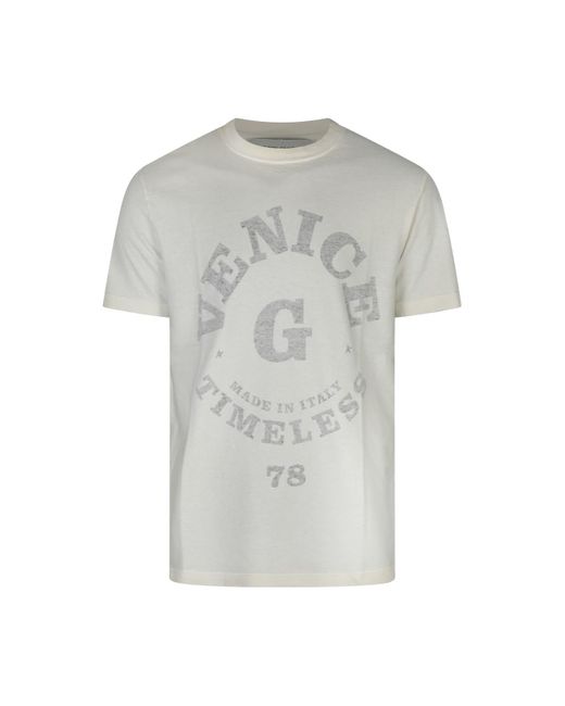 Golden Goose Deluxe Brand Gray Cream Cotton T-shirt for men