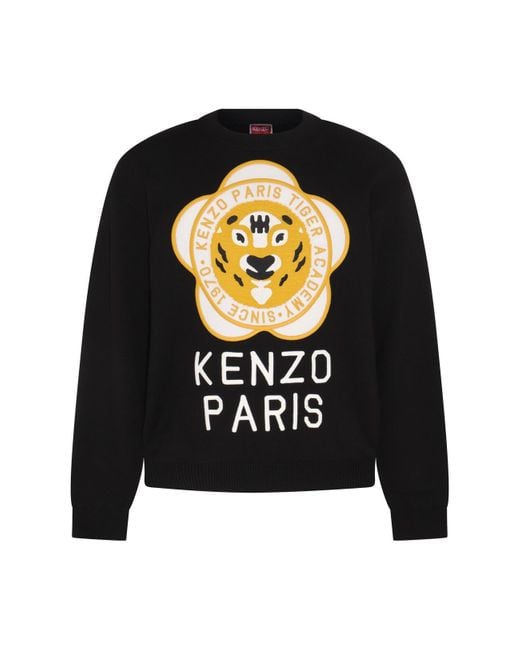 KENZO Black , White And Yellow Wool-cotton Blend Jumper for men