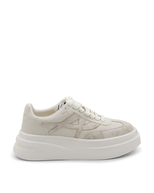 Ash Gray White And Beige Leather Sneakers